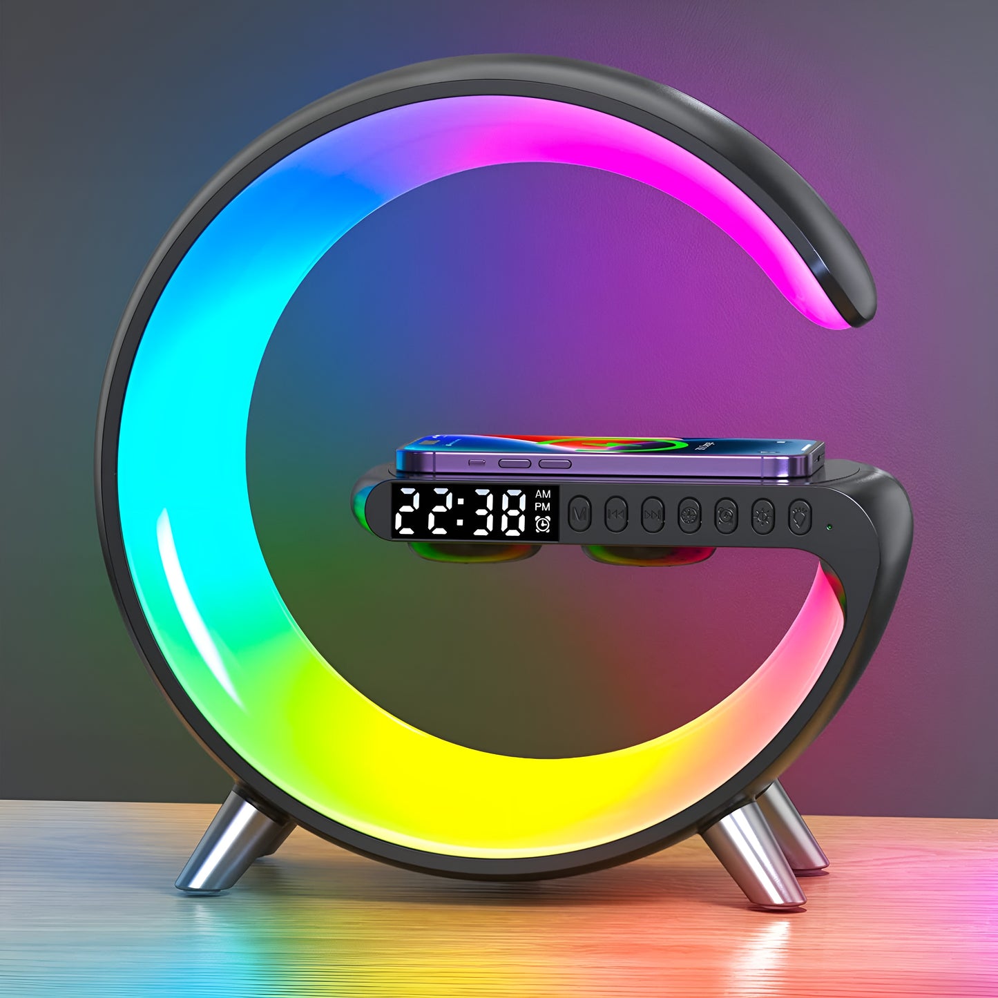 PacificVenue™ 4-in-1 Alarm Clock, Mood Light, Speaker & Wireless Charger